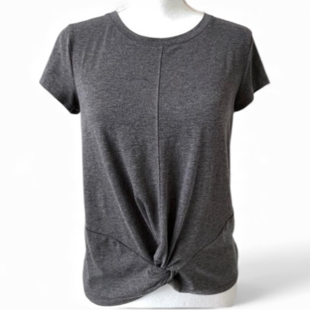 Athleta  Essence Twist Tee Top Size M Heather Gray Short Sleeve 
Sleeves Size M